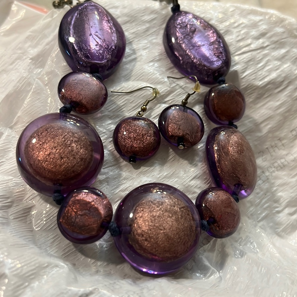 Shimmering purple necklace and earrings